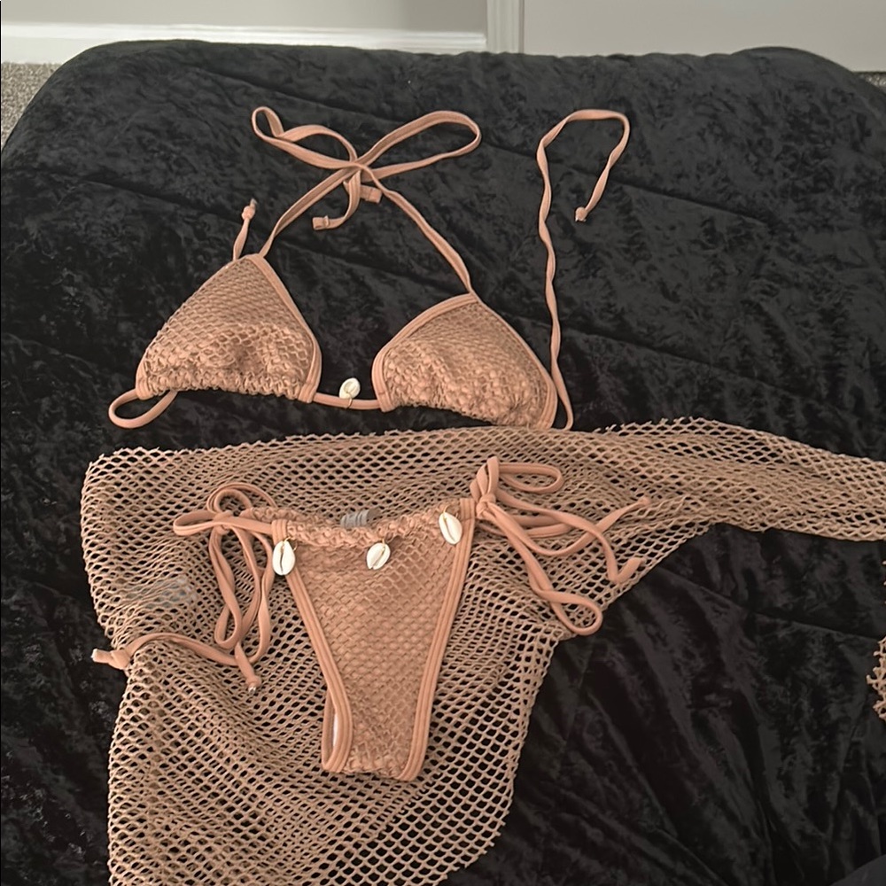 Elegant Tan Bikini Set with Shell Accents